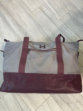 Under Armour Gray and Maroon Canvas Duffel Bag